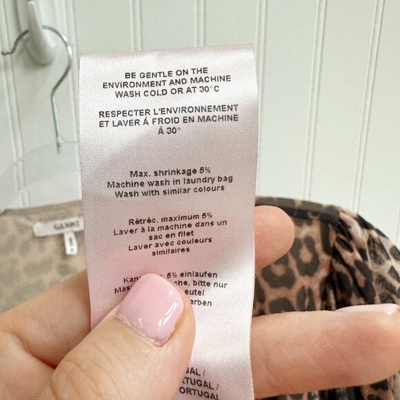 Ganni Tilden Leopard Sheer Ruched Mesh Bodycon Slip Wrap Mini Dress Ruffle Small - Picture 8 of 11